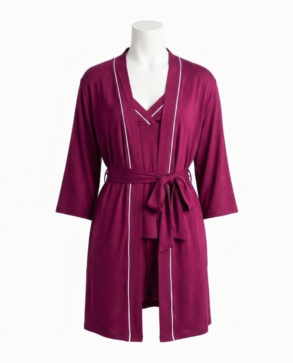 NEW NICOLE MILLER peached jersey three-piece sleepwear set in persian fig